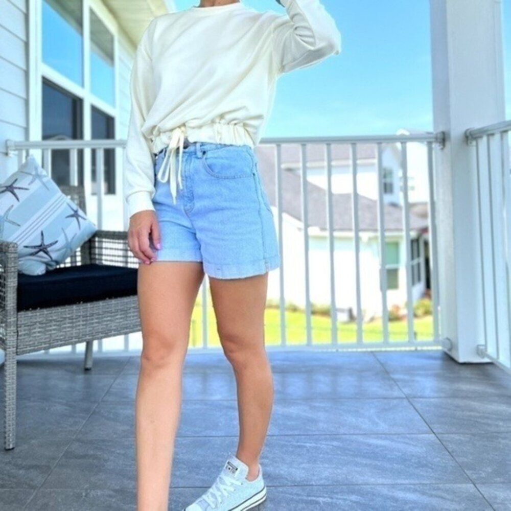 Magaschoni Soft Cinched Waist Crop Sweatshirt Size XS Light Yellow Long Sleeves - Picture 10 of 10
